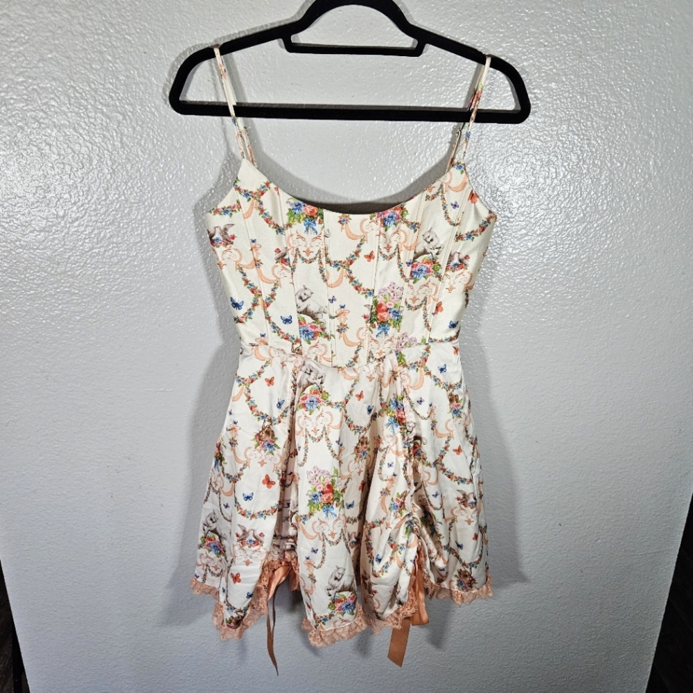 Sugar Thrillz 👼🏼 Corset Renaissance Floral Cream Mini Dress 💅🏼